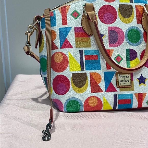 Dooney & Bourke Multicolor Logo Dome Satchel with Tan Handles - Picture 2 of 6